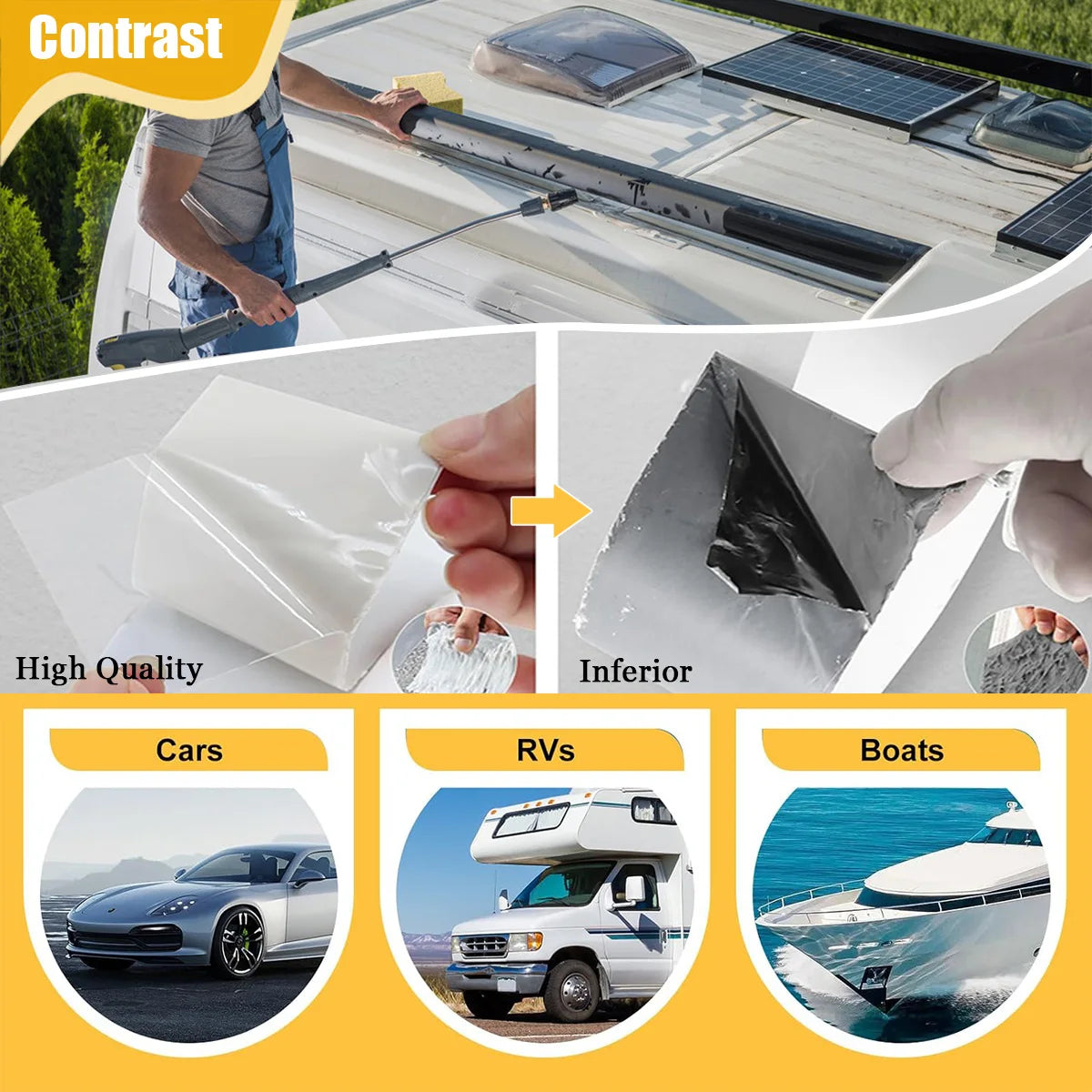 RV-Dach-Butyl-Reparatur-Dichtungsband, weiß, temperaturbeständig, starker Klebstoff, fällt nicht ab, geeignet für Anhänger, Boot, LKW, Wohnmobil