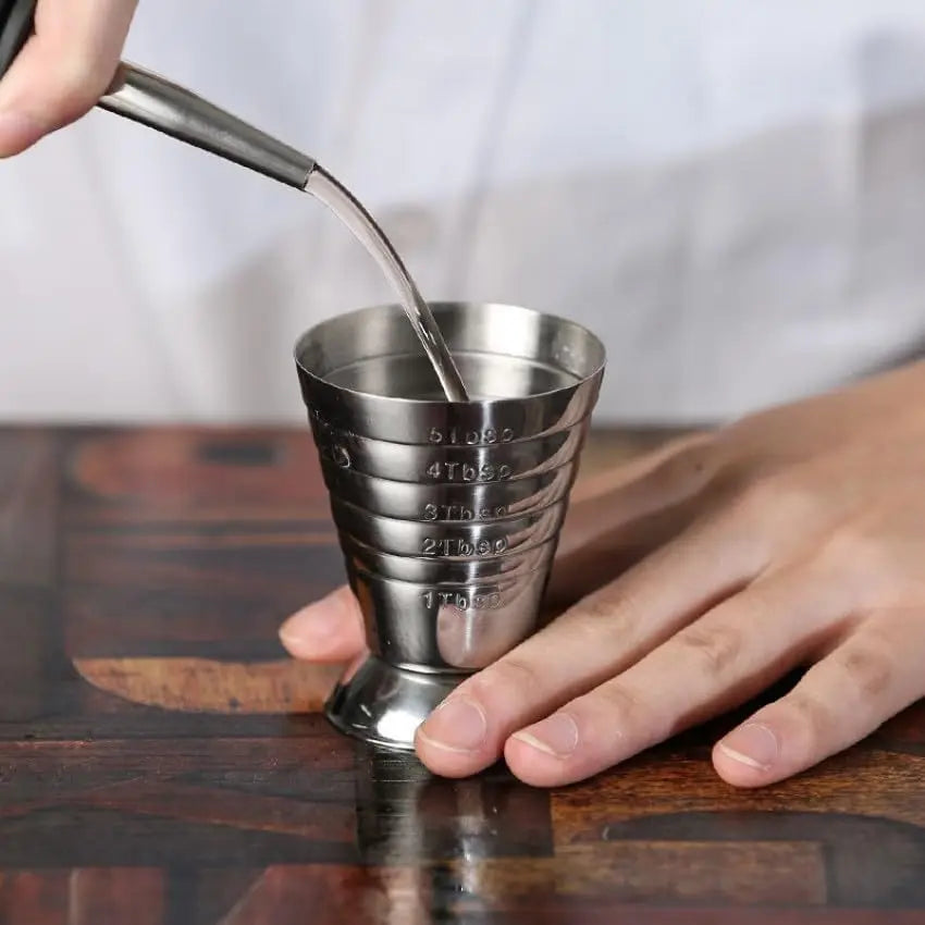 Edelstahl-Messbecher mit Rührlöffel, Cocktail-Jigger, Messbecher, 2,5 oz/5 TBSP/75 ml, Liquor Shot Set, Bar-Zubehör
