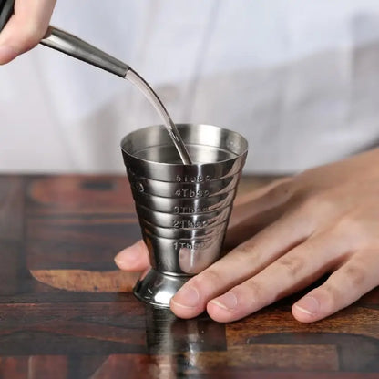Edelstahl-Messbecher mit Rührlöffel, Cocktail-Jigger, Messbecher, 2,5 oz/5 TBSP/75 ml, Liquor Shot Set, Bar-Zubehör