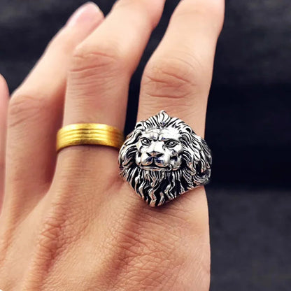 Retro Löwenkopf Großer Ring Für Männer Silber Farbe Punk Gothic Offener Ring Handgemachten Schmuck Rock Hiphop Biker Zubehör Mann Geschenk