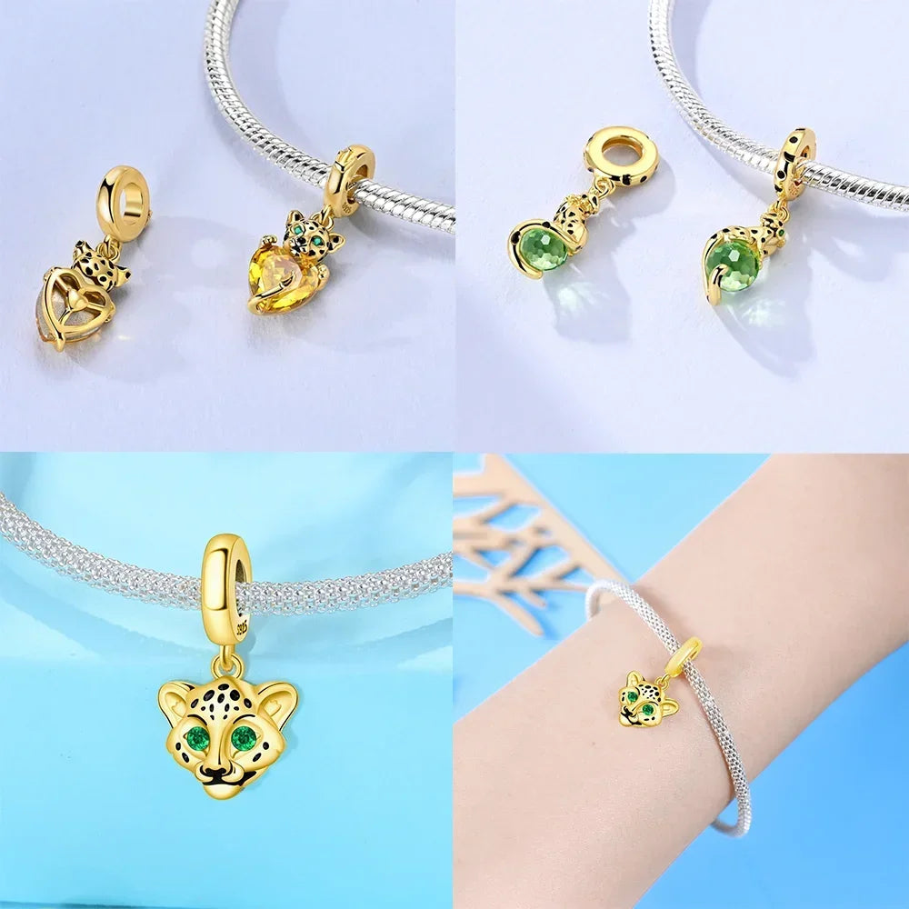 Exquisite Charms aus 925er Silber, Sika-Hirsch, Elch, Leopard, Löwe, Affe, Perlen, passend für Original-Charm-Armbänder, Mode-Anhänger, Geschenk