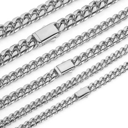 Hohe Qualität, Breite 8–14 mm, Edelstahl, goldfarben, kubanische Kette, wasserdicht, für Herren und Damen, Curb Link-Halskette, verschiedene Größen