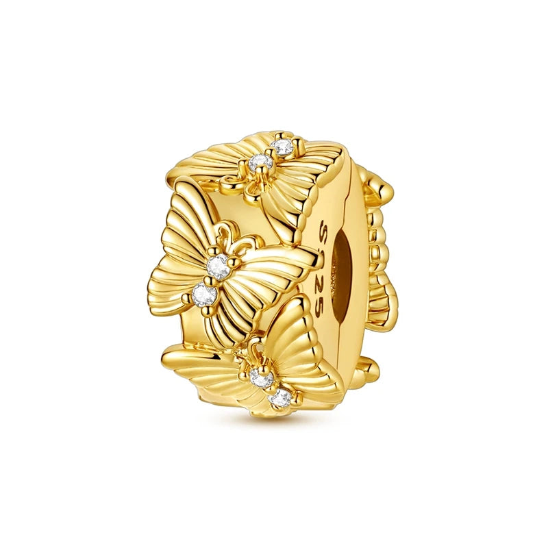 925er Sterlingsilber, Gold, Blume, Schmetterling, Leopard, Pfotenklee, Perlen, Zirkon, Schmuck für Halskette, Armband, Geschenk für Frauen und Mädchen