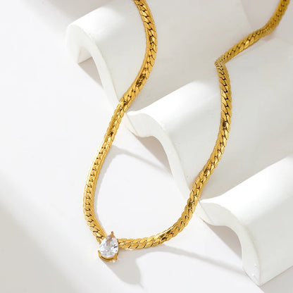 EILIECK 316L Edelstahl Metall Goldene Kette Teardrop Bling Zirkonia Halskette 18K PVD Überzogene Wasserdicht Mode Schmuck Frauen