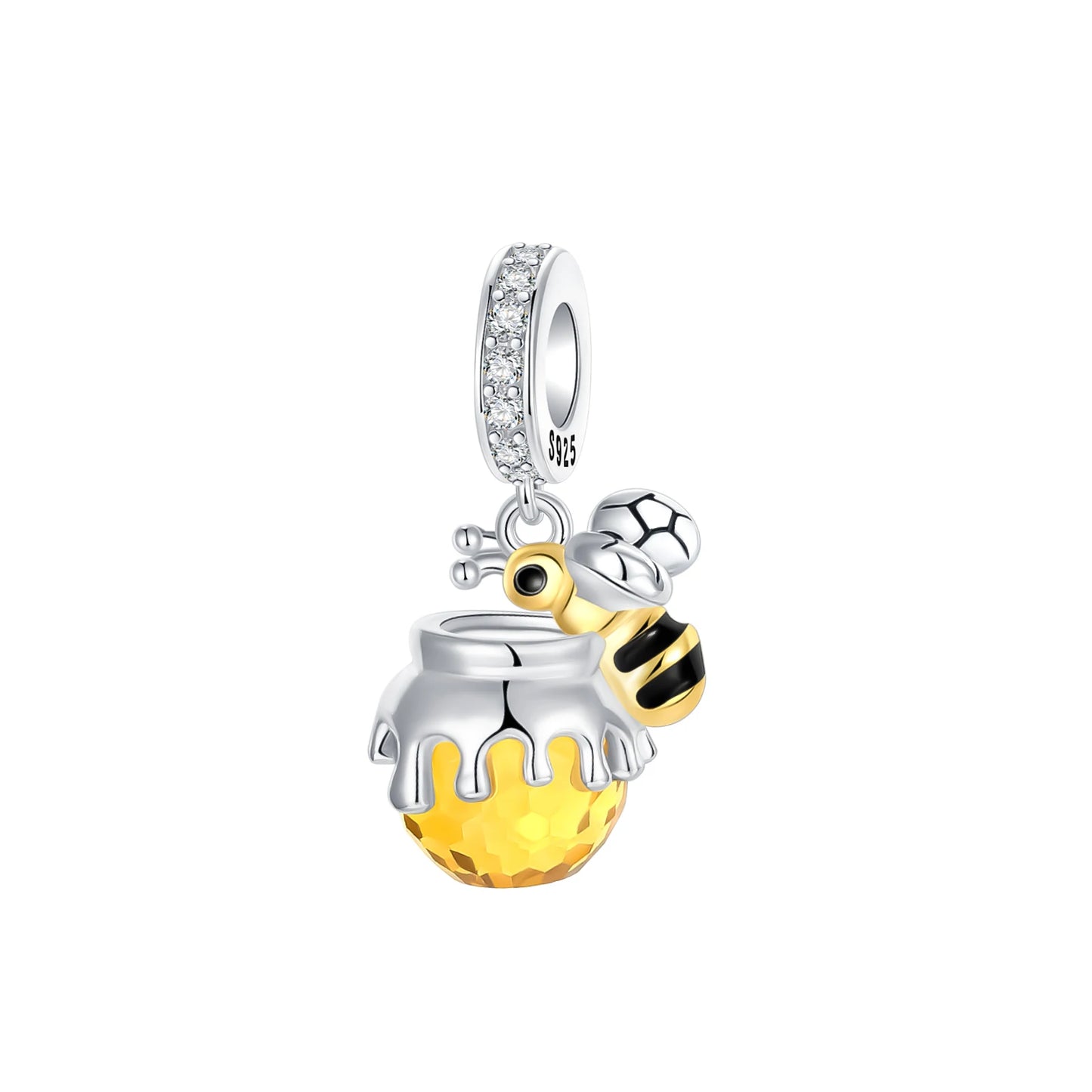 Leuchtender baumelnder Charm mit Frühlingsthema, 925er Sterlingsilber, Biene-Honeypot-Anhänger für Armband, Halskette, DIY-Charms, Schmuck