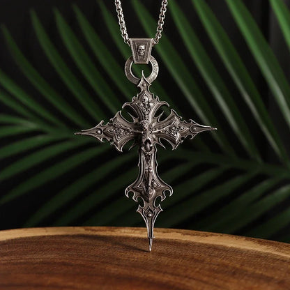 Vintage Gothic Totenkopf Jesus Kreuz Anhänger Halskette Katholischer Schmuck für Männer Punk Religiöse Amulett Halskette
