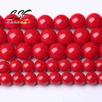 Großhandel Rote Koralle Stein Perlen Für Schmuck Machen Runde Lose Spacer Perlen Diy Armbänder Halskette Zubehör 4 6 8 10 12mm 15"