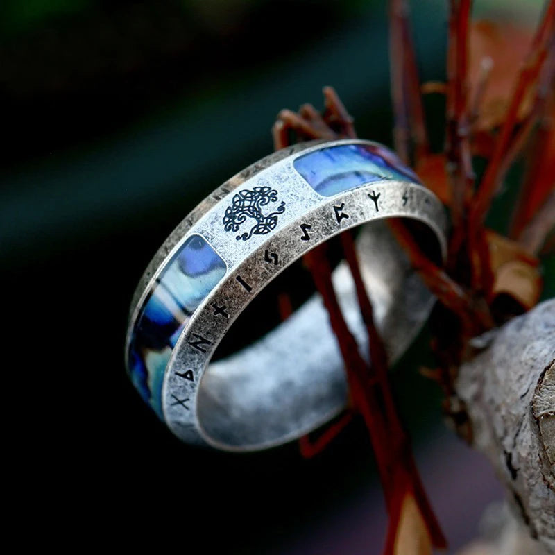 Mode Wikinger Baum des Lebens Edelstahl Abalone Muschel ringe für Männer Odin Norse Wikinger Runen ringe Retro Amulett Schmuck Geschenk
