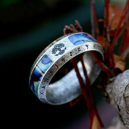 Mode Wikinger Baum des Lebens Edelstahl Abalone Muschel ringe für Männer Odin Norse Wikinger Runen ringe Retro Amulett Schmuck Geschenk