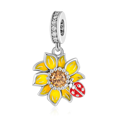 Bunter Schmetterlingsanhänger aus 925er-Sterlingsilber mit Blumen, Perlen, Käfer und Marienkäfer, passend für Armbänder, exquisite Anhänger-Geschenke