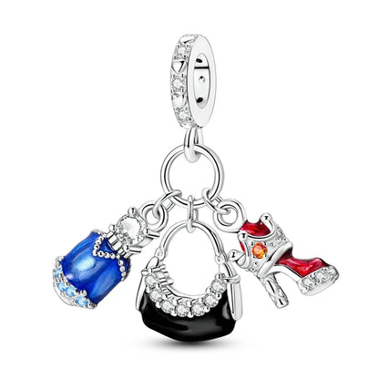 Klassische rote High Heels und goldene Turnschuhe aus 925er-Sterlingsilber, Fußball-Trophäe, baumelnder Charm, passend für Armbänder, Boutique-Schuhserie, Geschenke
