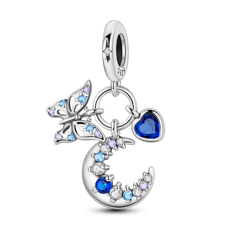 Blue Series Charm-Anhänger aus 925er-Sterlingsilber, Saphir, Baum des Lebens, Flasche, Elefant, Planet, Ozean, Herz, passend für DIY-Armbänder, Halsketten, Geschenke