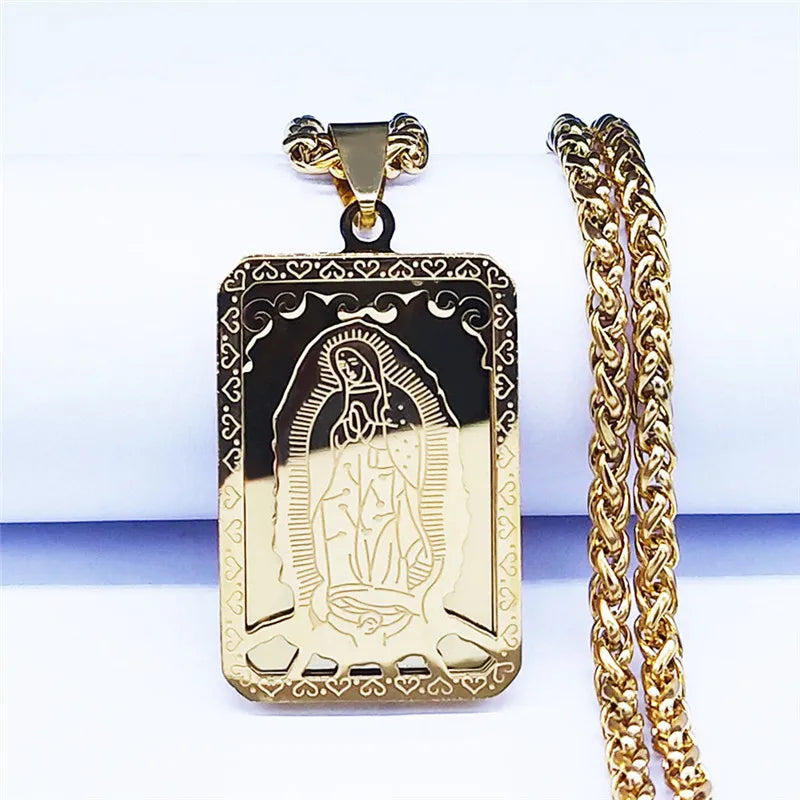 HNSP 316L Edelstahl Jungfrau Maria Medaille Halskette Anhänger Für Männer Religion Christlich Katholischen Schmuck Zubehör Geschenk