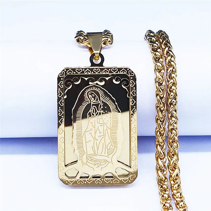 HNSP 316L Edelstahl Jungfrau Maria Medaille Halskette Anhänger Für Männer Religion Christlich Katholischen Schmuck Zubehör Geschenk