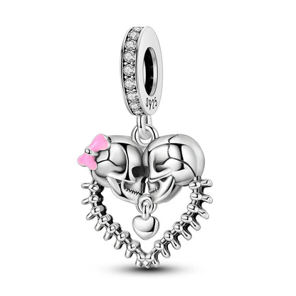 Atemberaubender Geisterrosen-Perlen aus 925er-Sterlingsilber und Spinnen-Seidenschädel-Anhänger, passend für Armbänder, Halloween-Anhänger, Accessoires, Geschenke