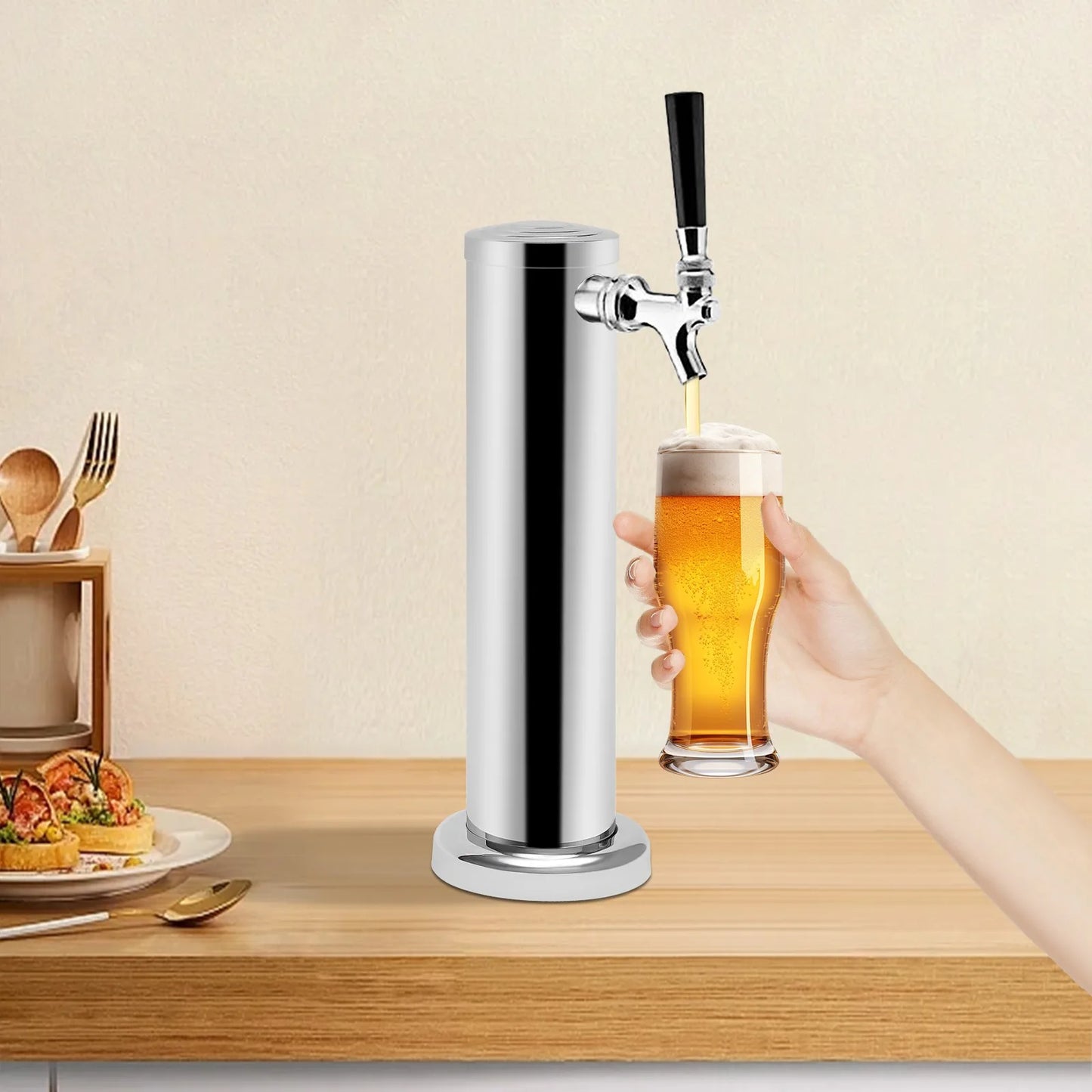 Einzel-Zapfhahn-Bier-Tower, Edelstahl-Bierzapfanlage mit Getränkespender, für Hausbars, Hotels, Restaurants