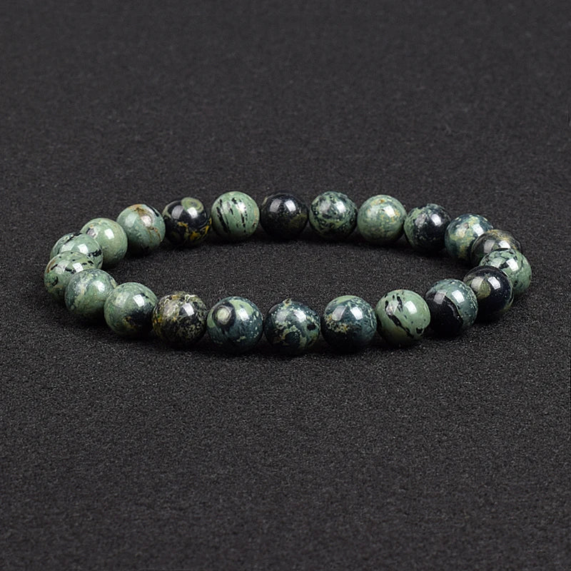 Genuine natural stone bracelet: Apatite, Lapis Lazuli, Agate, Crystal, Tiger's Eye. High-quality gemstone bead bracelet. Men's jewelry bangle.