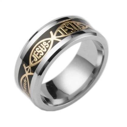 Jesus-Buchstabe, 316L-Edelstahlring für religiöse christliche Männer und Frauen, Geschenk, Schmuck, Serenity, männliches Bibelkreuz