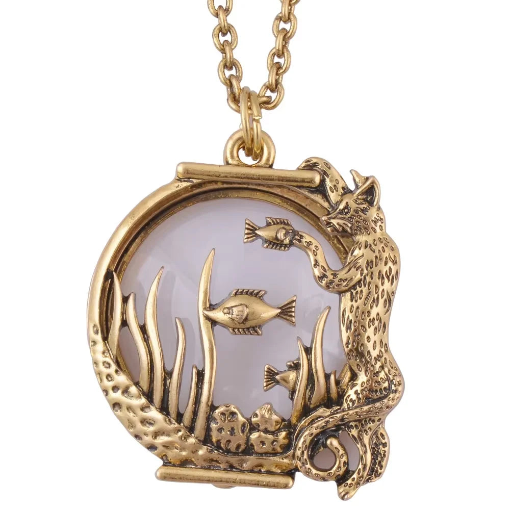 Lupe Glas Anhänger Sonne mit Mond und Sterne Halskette Antike Gold Farbe Schmuck Öffnet und Schließt