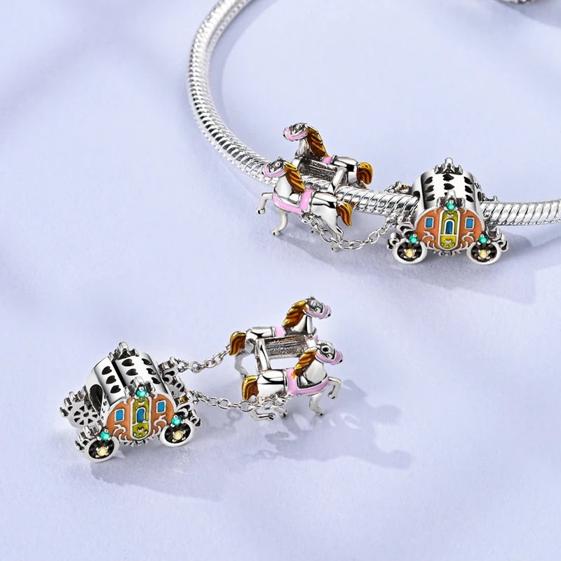 Exquisiter zweifarbiger Fahrrad-Anhänger aus 925er-Sterlingsilber mit drehenden Rädern, passend für Armbänder, schöner Schmuck, Accessoires, Geschenke