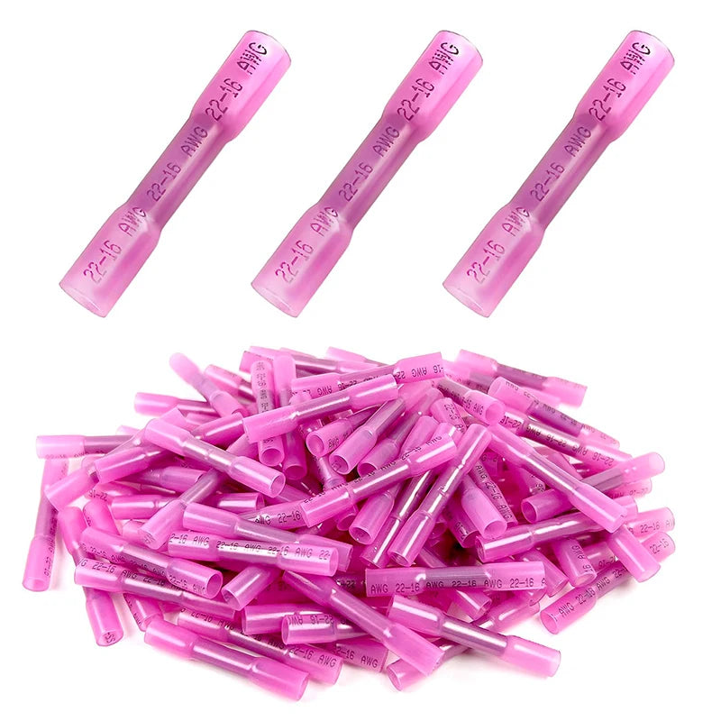 200PCS BHT1.25 Rote Schrumpfstoßdrahtverbinder 22-16 AWG Isolierte wasserdichte Crimpklemmen Stoßspleiße