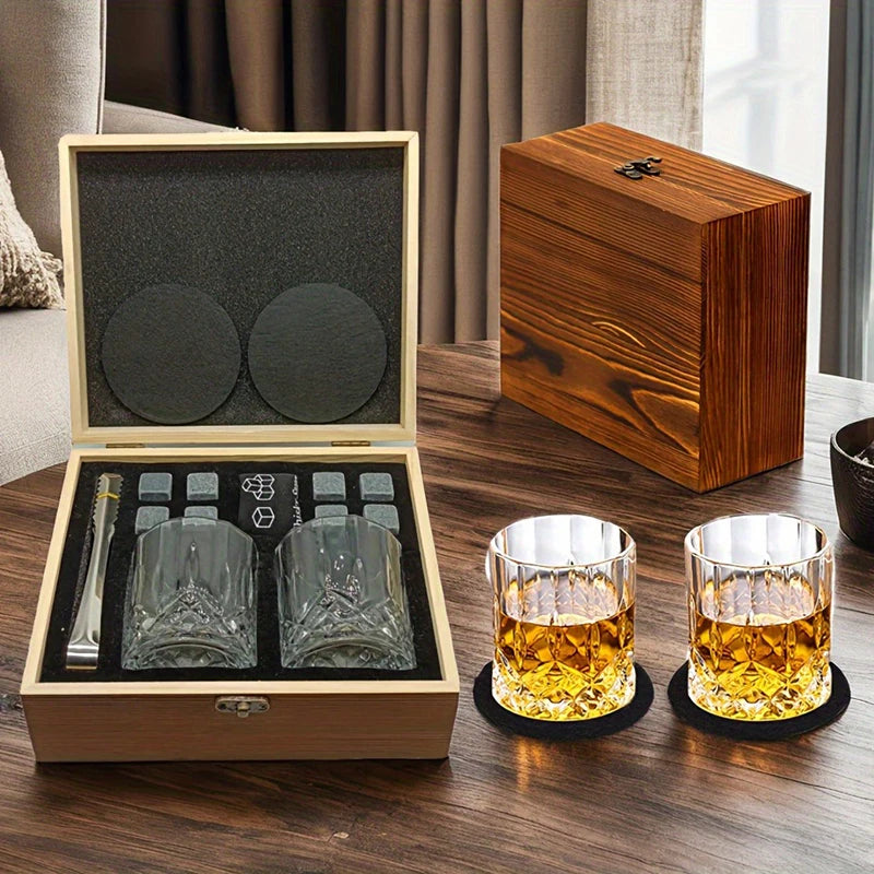 Geschenkset mit Whiskey-Steinen, 8 Whiskey-Steine, 2 Gläser, Eiszange, wiederverwendbare Whiskey-Steine, Geschenk für Männer, Vatertagsgeschenk, Bar-Party-Set