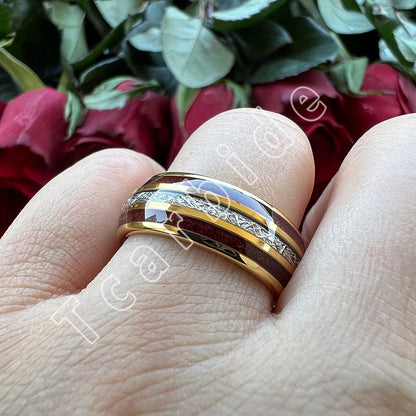 Dropshipping 8MM Männer Frauen Schöne Hochzeit Band Wolfram Rot Opal Ring mit Helle Meteorit Inlay Gewölbt Poliert Komfort Fit