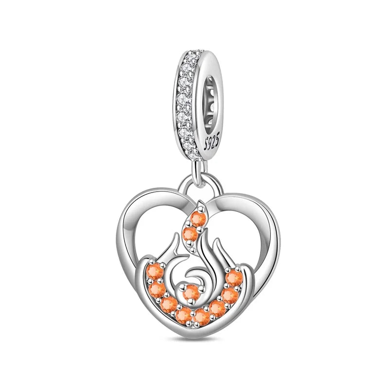 Kürbishaus-Perlen und Kuchen-Donut-Herzform aus 925er-Sterlingsilber, dreifach baumelnder Charm, passend für Armbänder, goldene orangefarbene Anhänger-Geschenke