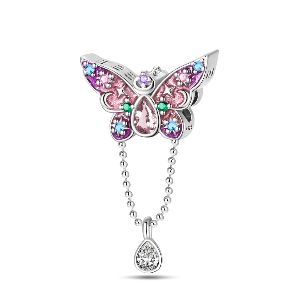 Bunter Schmetterlings-Quasten-Charm-Anhänger aus 925er-Sterlingsilber mit Perlen, passend für Original-Armbänder aus Silber für die Schmuckherstellung von Frauen