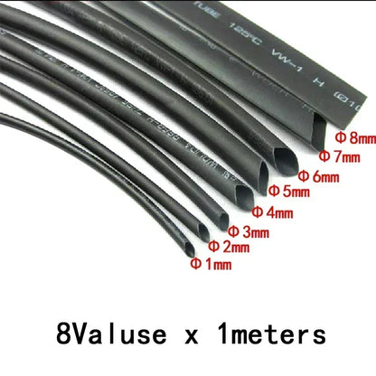 8 Meter/Set 2:1 schwarze Isolierung Schrumpffolie Schrumpfschlauch 1/2/3/4/5/6/8 mm Schrumpfschlauch für Kabel DIY Connector Wire Kit