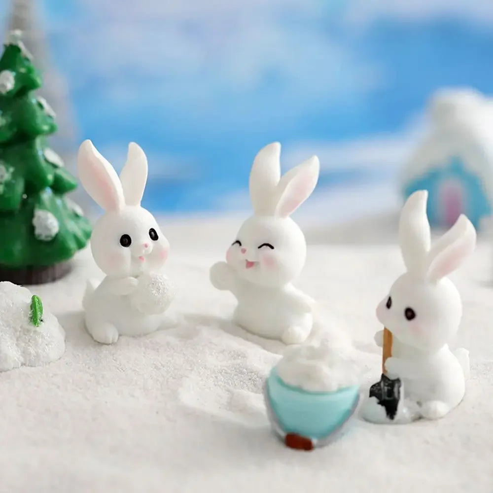 Figuren Miniatur Niedlicher Schneemann Hase Weihnachtskaninchen Mikrolandschaft Ornament Schreibtischzubehör Feengarten Heimdekoration