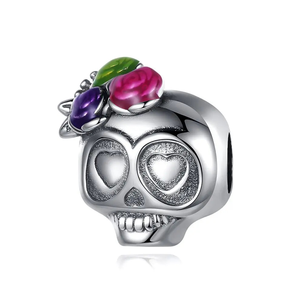 Atemberaubender Geisterrosen-Perlen aus 925er-Sterlingsilber und Spinnen-Seidenschädel-Anhänger, passend für Armbänder, Halloween-Anhänger, Accessoires, Geschenke