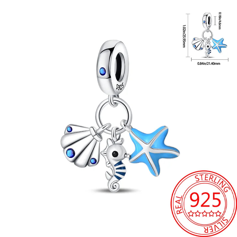 Sommer-Charm-Anhänger aus 925er-Sterlingsilber, Sea World Kingdom, Perlen für Charms, Original-Armband für Damen, Schmuckherstellung