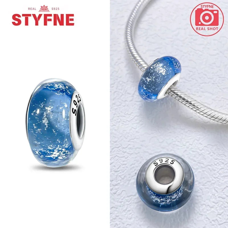 Echtes Sterlingsilber 925, Blumen-Charms, Glas, neue Original-Perle, bunt, Murano, passend für Original-Armbänder, DIY für Frauen, Schmuck, Geschenke