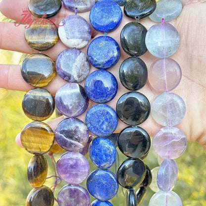 20mm Natürlicher Fluorit/Quarz/Rhodonit/Tigerauge/Achat Münze Stein Perlen Strang 15" Für DIY Halskette Schmuck Machen Kostenloser Versand