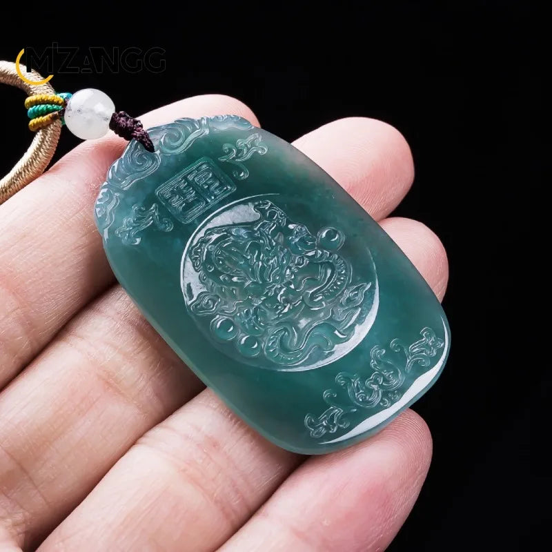 Natürlicher Jadeit-Anhänger mit blauem Wasserdrachen und Sternzeichen, modischer Charme, Eistyp-Jadeit-Halskette, festliches Geschenk für Männer und Frauen