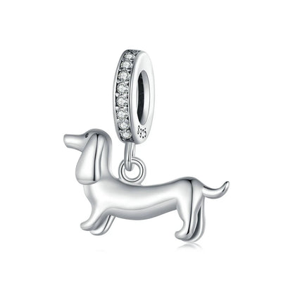 WOSTU Anhänger aus 925er-Sterlingsilber, Liebesherz-Charm, Dackel-Hund, lila Kristall, Lotus-Perlen, passend für Armband, DIY-Halskette, Mädchen-Geschenk