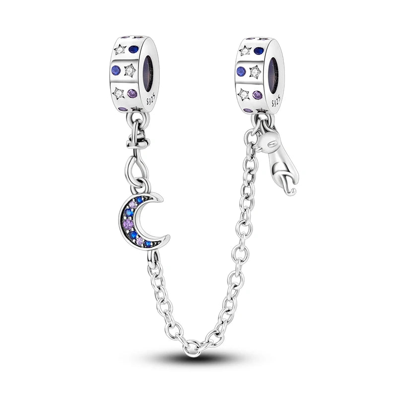 Silber-Charm, 925er-Sterlingsilber, Clip-Charms, Sicherheitsketten-Charm, CZ-Pavé, runde Clip-Perlen, passend für Original-Armbänder, Schmuckherstellung