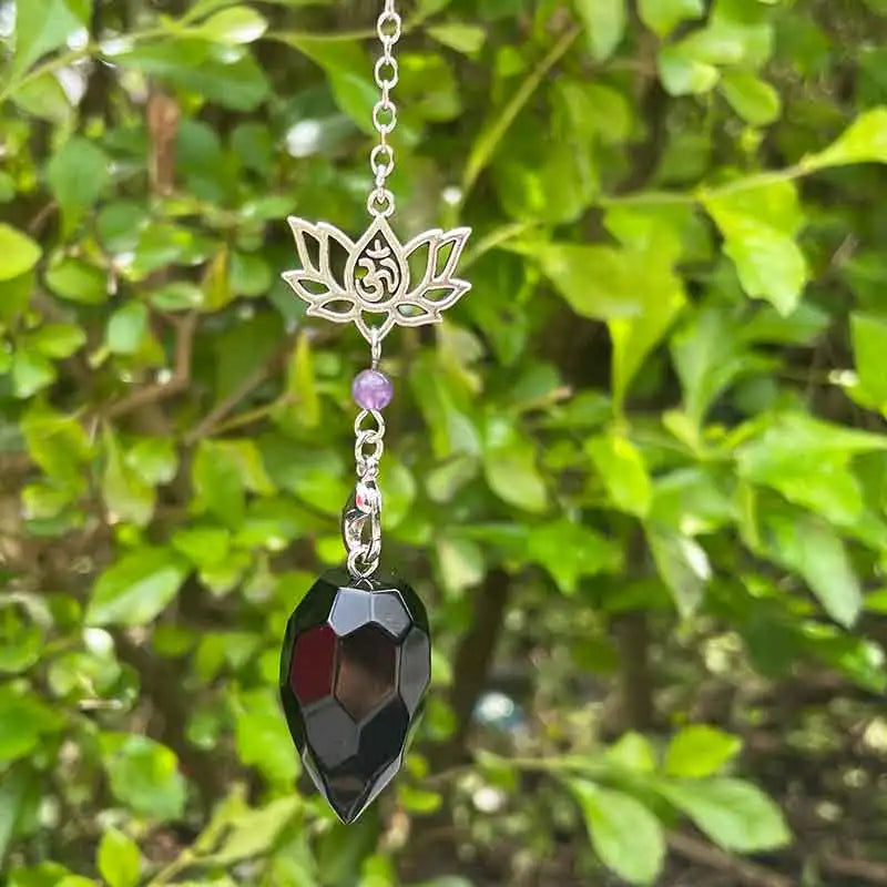 Naturstein-Anhänger, weiße Kristallpendel für Wünschelmasse, Weissagung, schwarzer Obsidian, Tigerauge, klarer Quarz, OM Pendulos x229