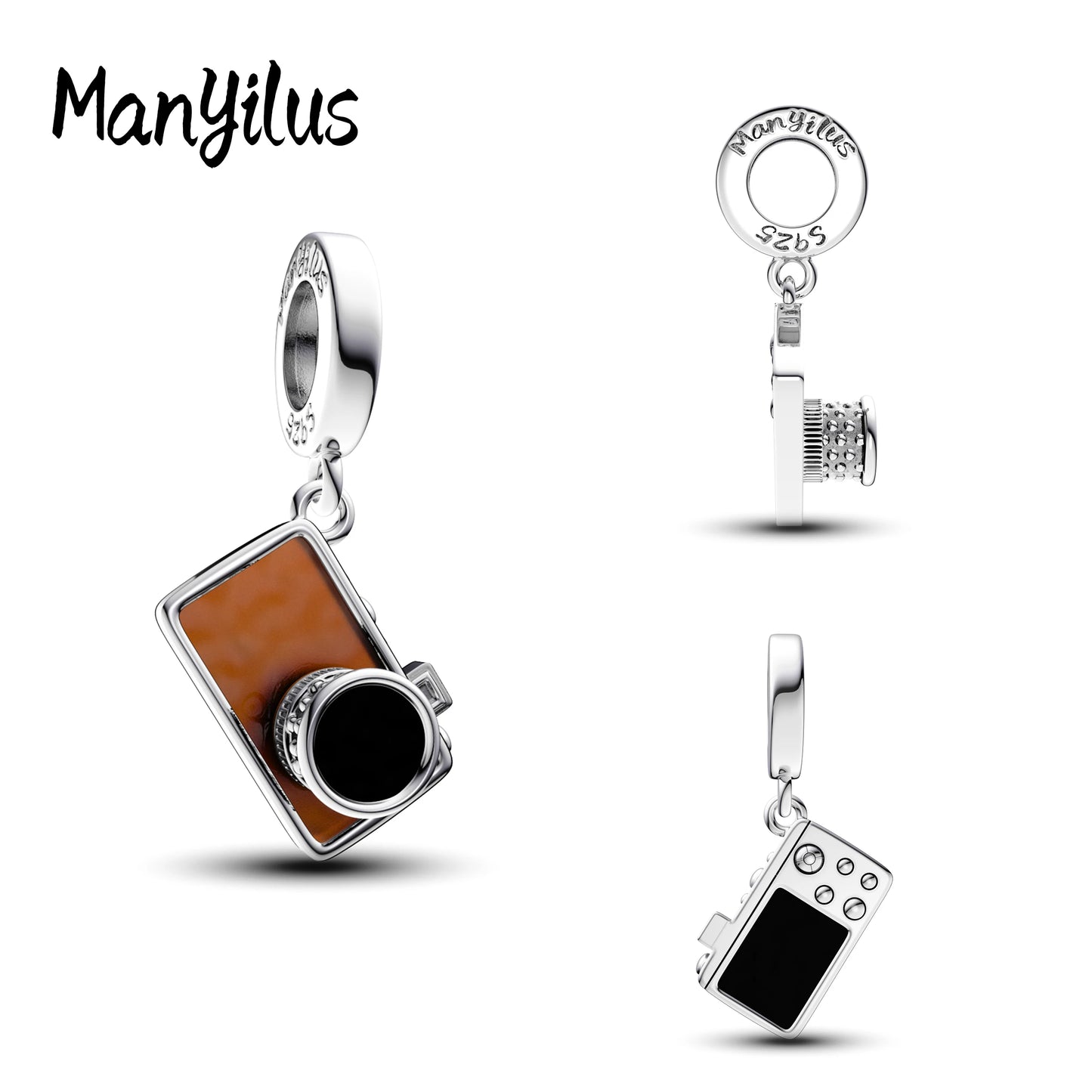 Manyilus Vintage-Kamera-Charm, 925er Sterlingsilber, Fotografie-Schmuckanhänger für DIY-Original-Armband, Retro-Erinnerungsgeschenk