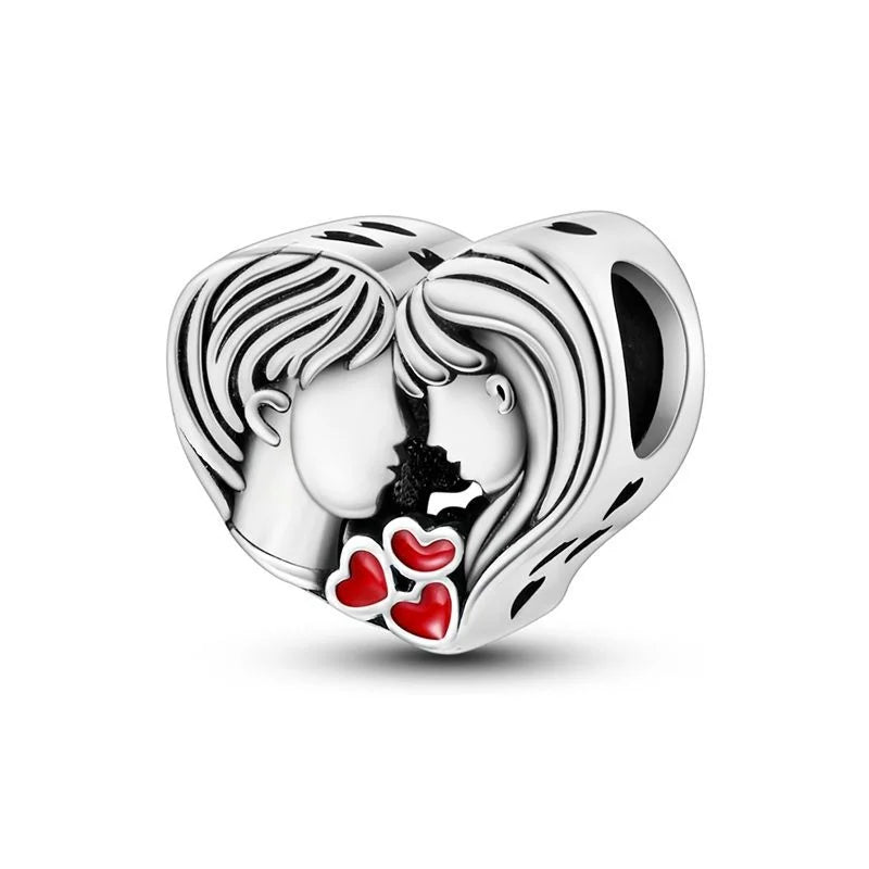 Bezaubernde herzförmige Perlen aus 925er-Sterlingsilber, Familie, Liebe, Tier, Fußabdruck, Charm-Armband, Halskette, passend für Frauen, DIY-Urlaubsgeschenke