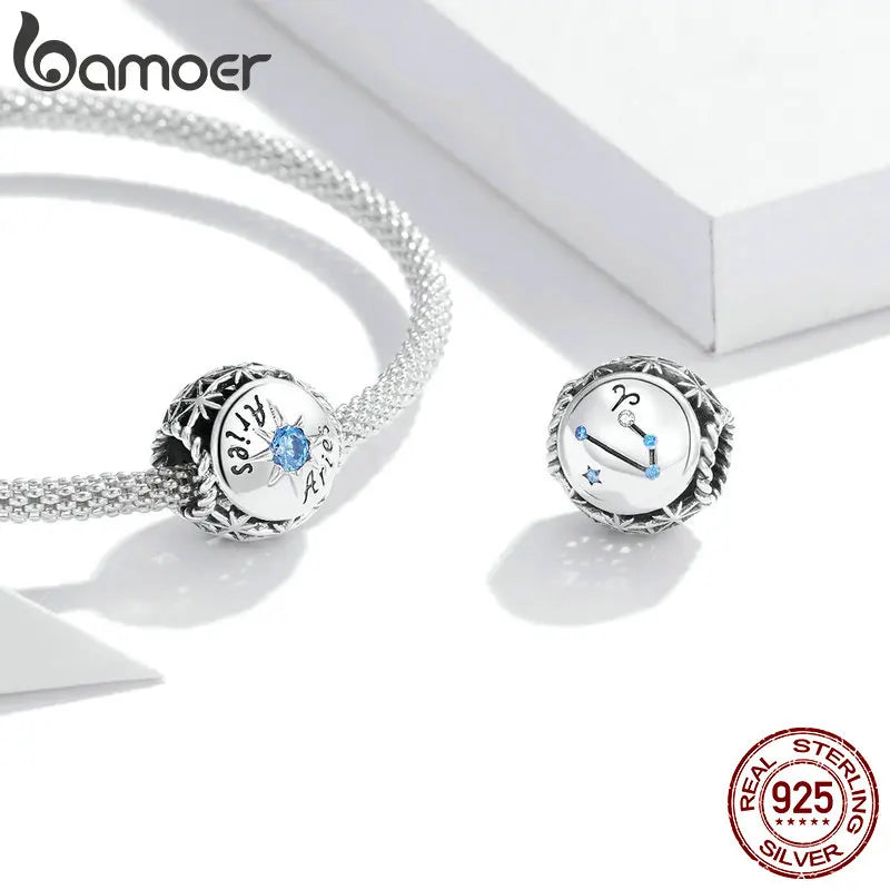 BAMOER Sternzeichen-Charm-Perlen aus 925er-Sterlingsilber, passend für Charm-Armbänder, 12 Sternbilder, Zirkonia-Charm SCC1725