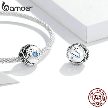 BAMOER Sternzeichen-Charm-Perlen aus 925er-Sterlingsilber, passend für Charm-Armbänder, 12 Sternbilder, Zirkonia-Charm SCC1725