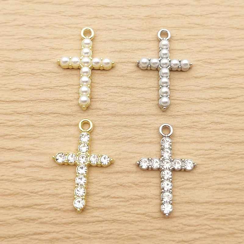 10 Stück Perlen-Kristall-Kreuz-Charm für Schmuckherstellung, Halskette, Armband, Ohrring, Anhänger, Diy-Zubehör, Zinklegierung