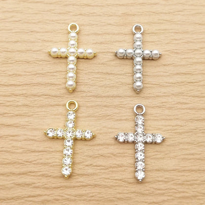 10 Stück Perlen-Kristall-Kreuz-Charm für Schmuckherstellung, Halskette, Armband, Ohrring, Anhänger, Diy-Zubehör, Zinklegierung