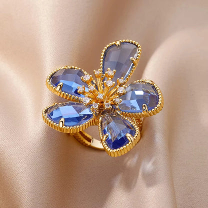 Luxus Edelstahl Ringe Vergoldet Bunte Stein Zirkon Kristall Herz Ring Für Frauen Hochzeit Boho Schmuck Weihnachtsgeschenk