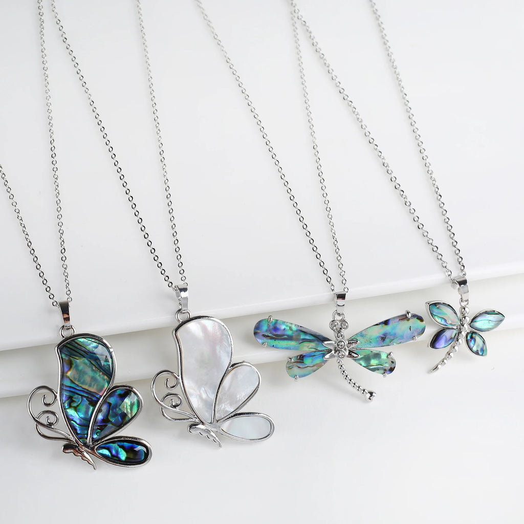 Neue kreative natürliche Muschel Design Insekt Schmetterling Libelle Anhänger Halskette personal isiert für Frau Party Vintage Schmuck Geschenk