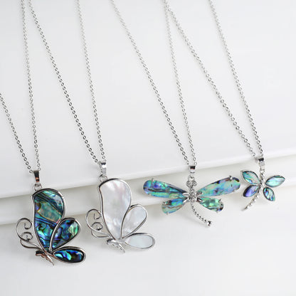 New creative natural shell design insect butterfly dragonfly pendant necklace personalized for woman party vintage jewelry gift