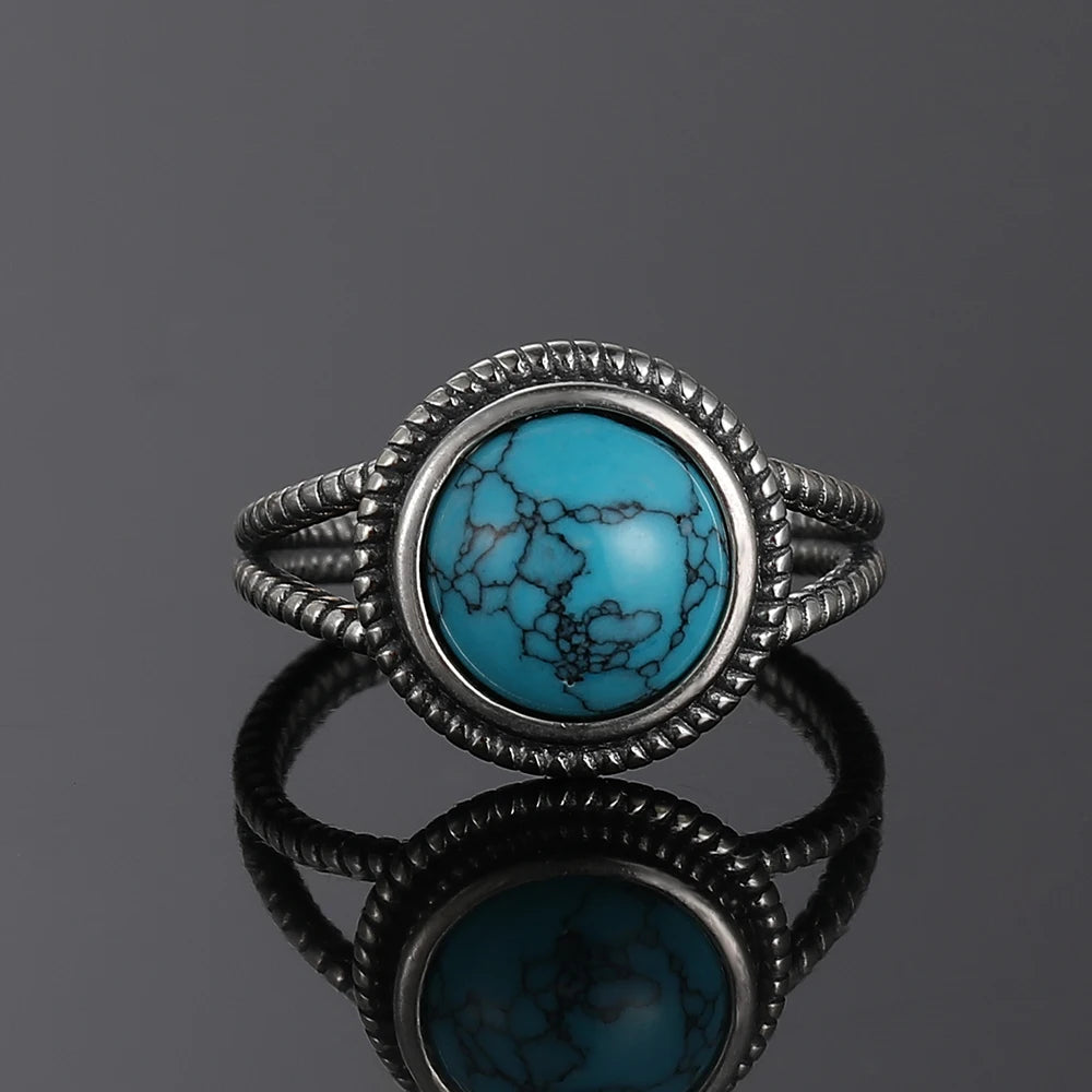 Vintage S925 Silber Ring Natürliche Türkis Ringe Luxus Schmuck Party Jahrestag Geburtstag Geschenk für Frauen Mann