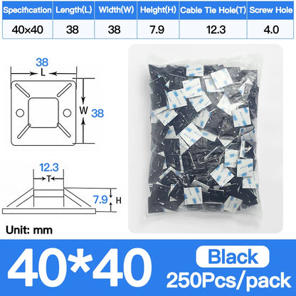 250/500/1000 Stück selbstklebende Nylon-Kabelbinderhalter, Kabelbinder, fester Sitz, PA66-Kunststoff-Kabelklemmen, 3 m, stark klebende Kabelbinderhalterung
